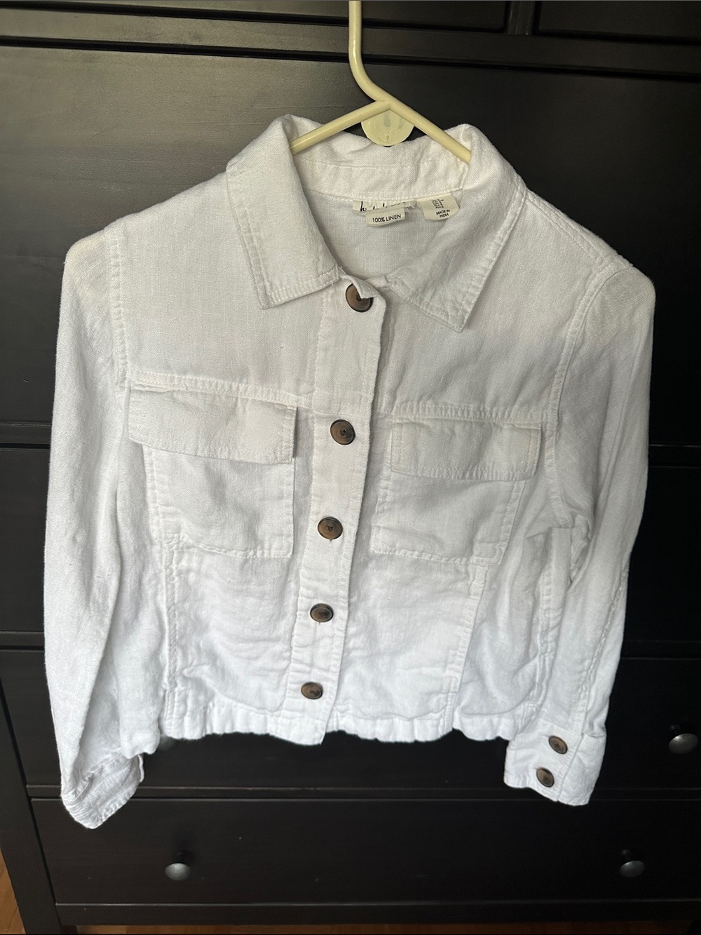 Nicole Miller Linen White Button-Front Jean Jacket
